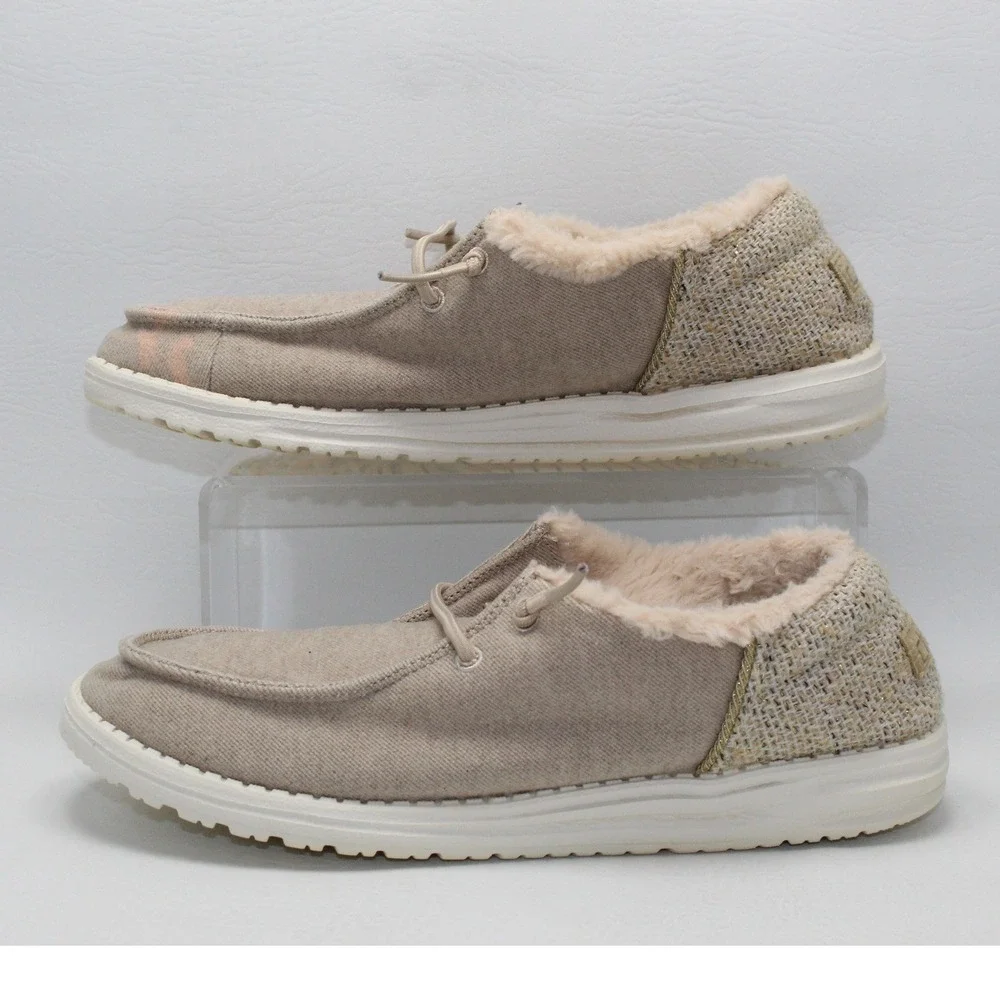 Hey Dude Wendy Funk Autumn Tan Faux Fur Lined Slip On Loafers Womens 9 121931546